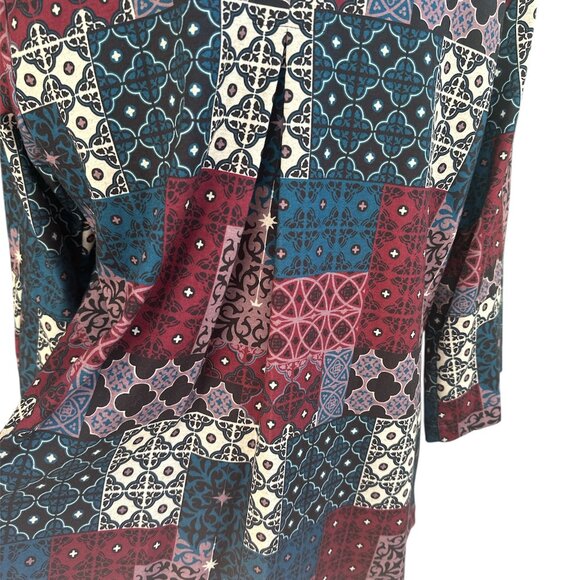 Multiples Large Multicolor Pattern Block 3/4 Sleeve Button Lined Jacket - Picture 5 of 6